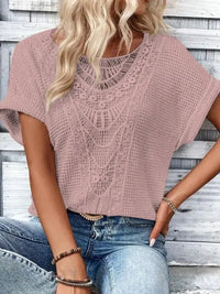 Crochet Lace Short Sleeve Casual T-Shirt - Update AvenueT-ShirtsTrendsi1001002534706151001002534706152fae07b0 - 08dc - 49a1 - ac36 - 446085933c7e - Max - OriginPink