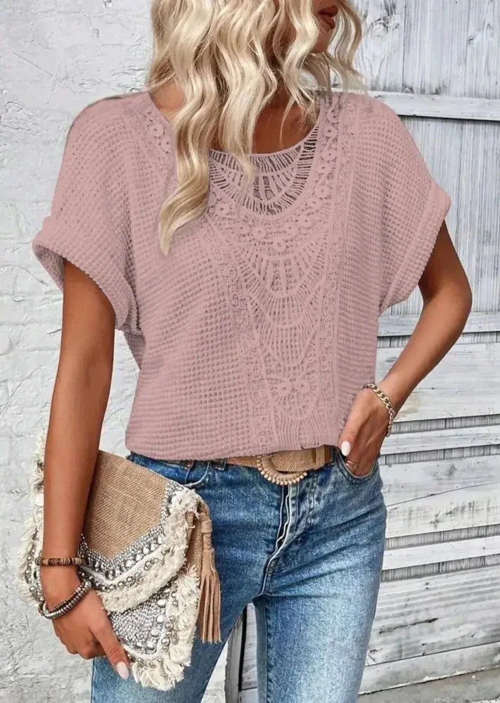 Crochet Lace Short Sleeve Casual T-Shirt - Update AvenueT-ShirtsTrendsi100100253470615100100253470615f4568056 - 2984 - 4552 - 8367 - 260c855729b1 - Max - OriginPink