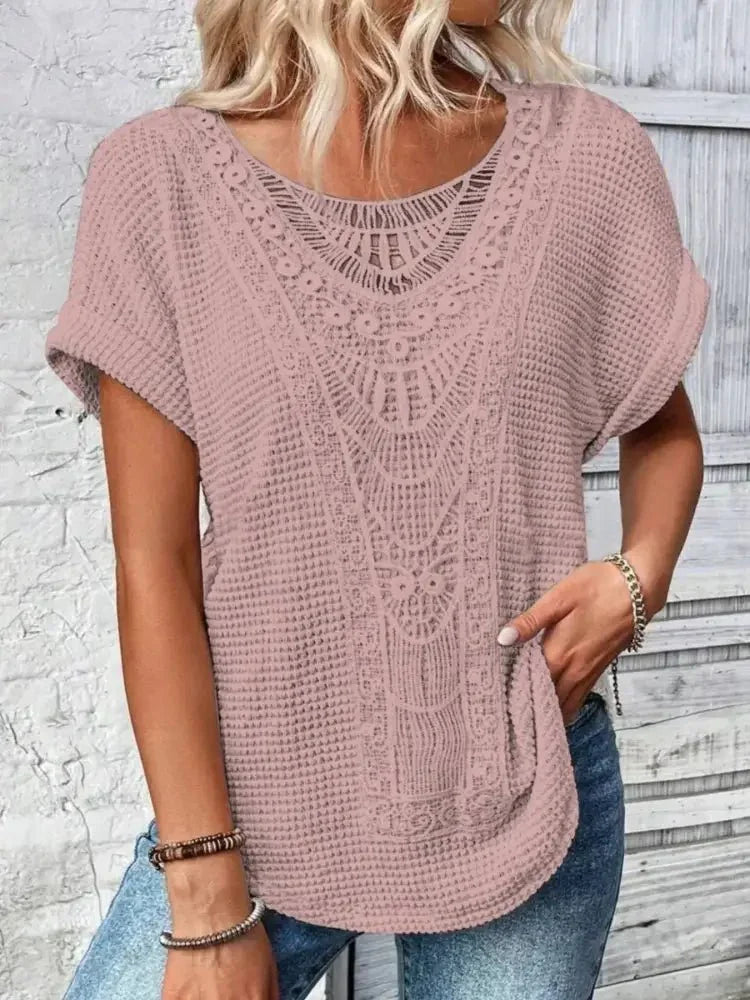 Crochet Lace Short Sleeve Casual T-Shirt - Update AvenueT-ShirtsTrendsi10010025347061510010025347061578fd6eda - c6b3 - 459e - b259 - f01c27de103e - Max - OriginPink