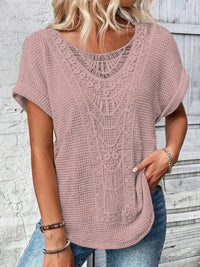 Crochet Lace Short Sleeve Casual T-Shirt - Update AvenueT-ShirtsTrendsi10010025347061510010025347061578fd6eda - c6b3 - 459e - b259 - f01c27de103e - Max - OriginPink