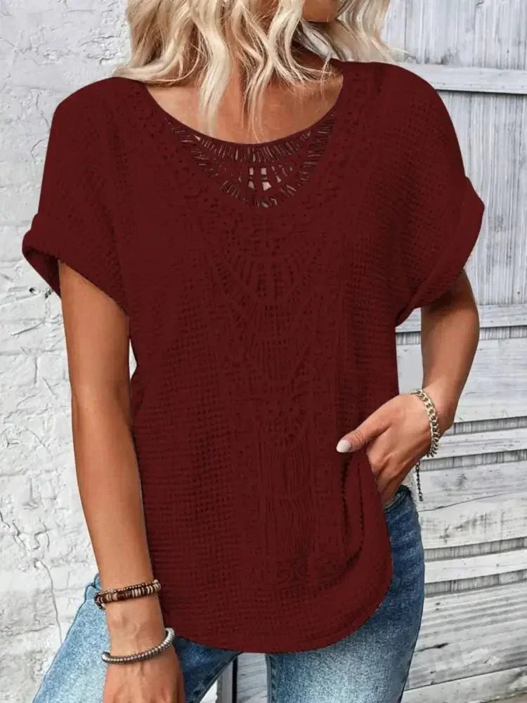 Crochet Lace Short Sleeve Casual T-Shirt - Update AvenueT-ShirtsTrendsi1001002534748261001002534748265a5a2dc0 - d67f - 4811 - bb29 - fec00933d06c - Max - OriginBlack