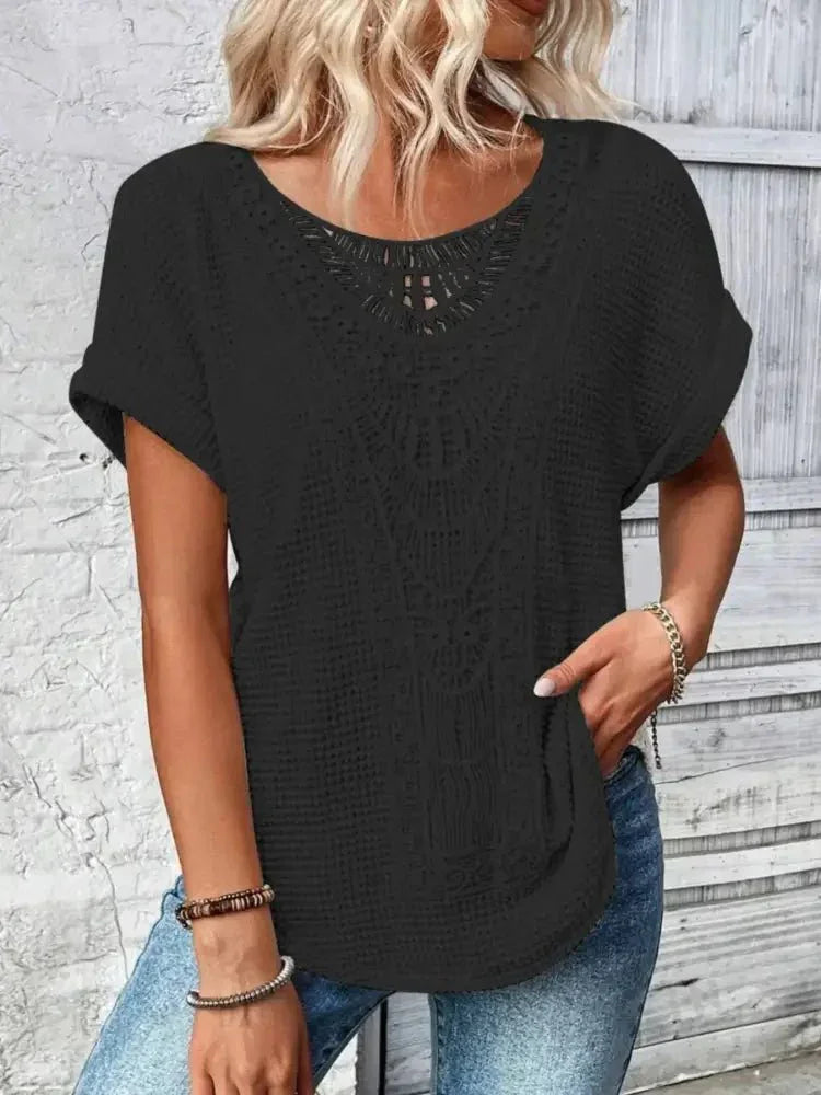 Crochet Lace Short Sleeve Casual T-Shirt - Update AvenueT-ShirtsTrendsi1001002534748261001002534748268e905c45 - 74db - 4856 - afbd - b77dd73688e3 - Max - OriginBlack