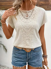 Crochet Lace Short Sleeve Casual T-Shirt - Update AvenueT-ShirtsTrendsi100100253478300100100253478300688fa3d9 - 7da2 - 4f6f - b583 - c048eb94805b - Max - OriginCreamy - white
