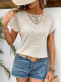 Crochet Lace Short Sleeve Casual T-Shirt - Update AvenueT-ShirtsTrendsi100100253478300100100253478300359859b6 - 3656 - 478b - bc58 - be647566f9fe - Max - OriginCreamy - white