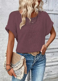 Crochet Lace Short Sleeve Casual T-Shirt - Update AvenueT-ShirtsTrendsi100100253479082100100253479082944bf5a1 - a887 - 4dac - b44f - e002ea5b8f61 - Max - OriginPlum Purple