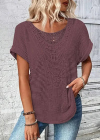 Crochet Lace Short Sleeve Casual T-Shirt - Update AvenueT-ShirtsTrendsi10010025347908210010025347908291305f7b - 4546 - 4bec - a2b5 - 217404ec1cd5 - Max - OriginPlum Purple