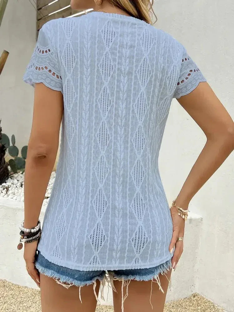 Crochet Lace Short Sleeve T-Shirt - Update AvenueT-ShirtsTrendsi100100486141322100100486141322ccb9bd48319641188225e1e4480b1db4 - Max - OriginBlue