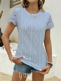 Crochet Lace Short Sleeve T-Shirt - Update AvenueT-ShirtsTrendsi1001004861413221001004861413220a7f40c913e04694a4482b63f2cb7a9a - Max - OriginBlue
