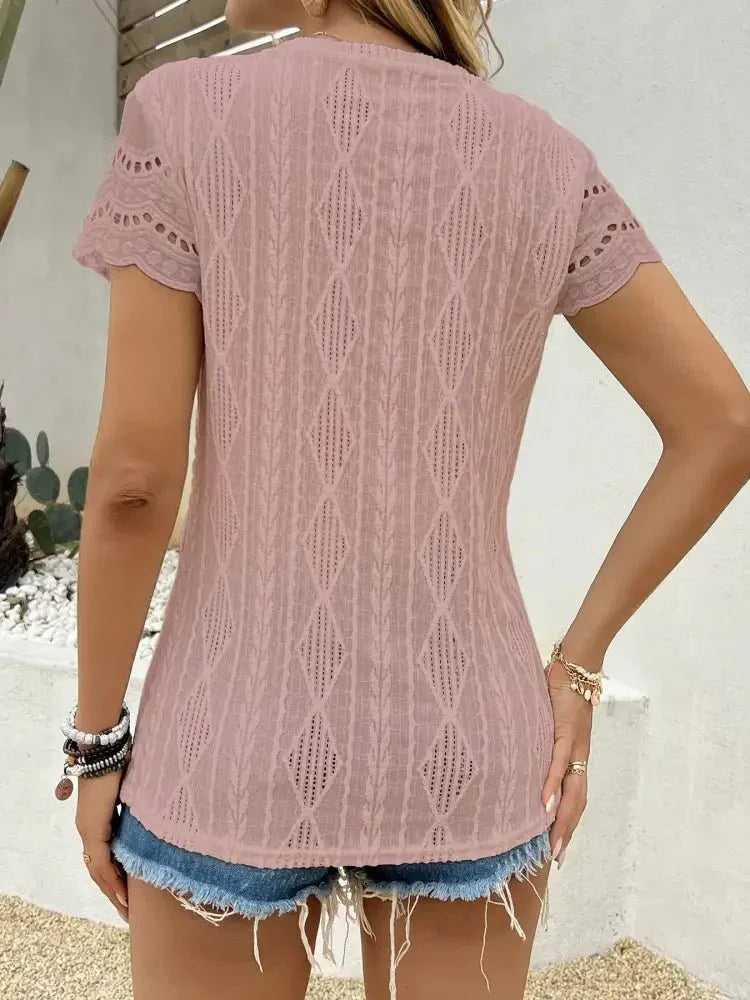 Crochet Lace Short Sleeve T-Shirt - Update AvenueT-ShirtsTrendsi100100486142450100100486142450c788efa512e54c8d9bf590833e01a0b4 - Max - OriginDusty Pink
