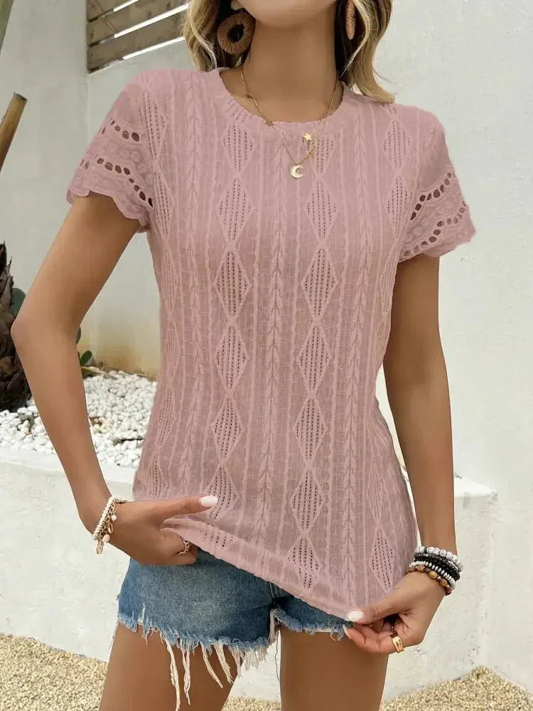 Crochet Lace Short Sleeve T-Shirt - Update AvenueT-ShirtsTrendsi100100486142450100100486142450dd51aa40fa3848fa9be0dd10f72c9e5b - Max - OriginDusty Pink