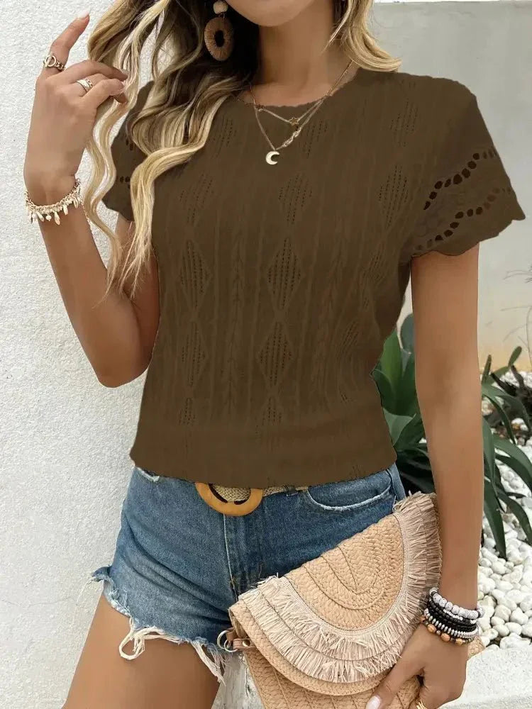 Crochet Lace Short Sleeve T-Shirt - Update AvenueT-ShirtsTrendsi1001004861497771001004861497774206256a663243cda5c424aa83a40fa5 - Max - OriginDark Brown