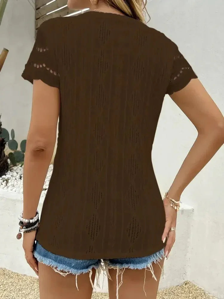 Crochet Lace Short Sleeve T-Shirt - Update AvenueT-ShirtsTrendsi100100486149777100100486149777adcb8e9d43c843f69acacc3351bffddc - Max - OriginDark Brown
