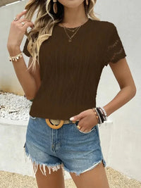 Crochet Lace Short Sleeve T-Shirt - Update AvenueT-ShirtsTrendsi100100486149777100100486149777c8815786090445d2bc00eb82cc0af745 - Max - OriginDark Brown