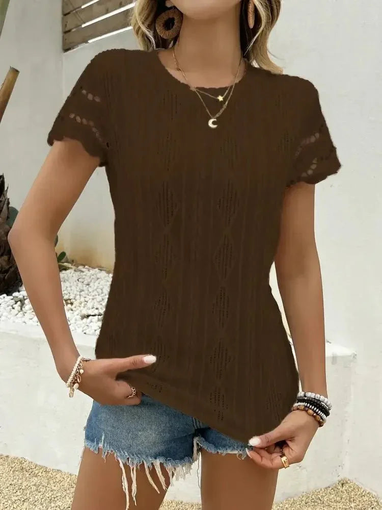 Crochet Lace Short Sleeve T-Shirt - Update AvenueT-ShirtsTrendsi100100486149777100100486149777e62ec403276144a982e91f2f7fbabaa4 - Max - OriginDark Brown