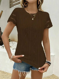 Crochet Lace Short Sleeve T-Shirt - Update AvenueT-ShirtsTrendsi100100486149777100100486149777e62ec403276144a982e91f2f7fbabaa4 - Max - OriginDark Brown
