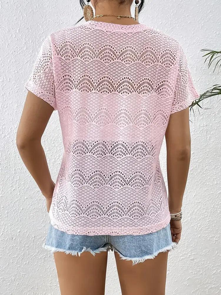 Crochet Lace V - Neck Summer Top - Update AvenueT-ShirtsTrendsi100100837058190100100837058190cdcd0885a522486aab841074dfd01567 - Max - OriginPink