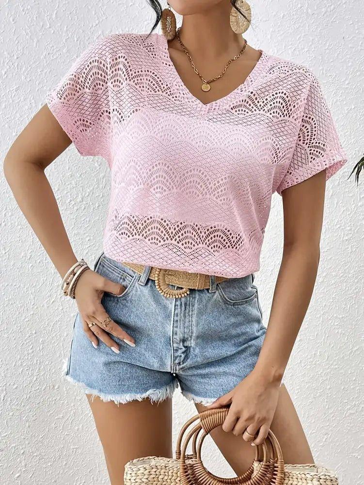 Crochet Lace V - Neck Summer Top - Update AvenueT-ShirtsTrendsi1001008370581901001008370581903fa8795deb3548ee84b7048c02db5b87 - Max - OriginPink