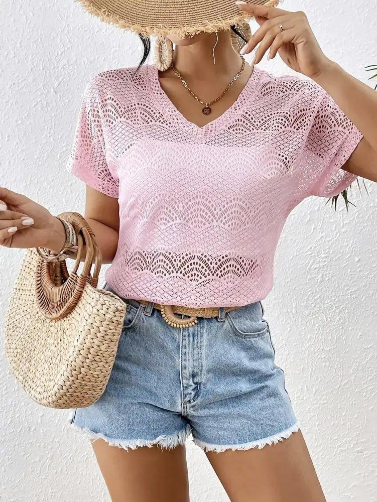 Crochet Lace V - Neck Summer Top - Update AvenueT-ShirtsTrendsi100100837058190100100837058190227ed81103e9441e9ccdc30df53c7837 - Max - OriginPink