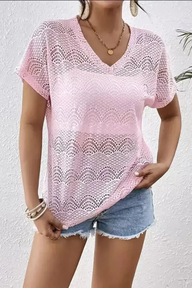Crochet Lace V - Neck Summer Top - Update AvenueT-ShirtsTrendsi100100837058190100100837058190a45781e7 - a34d - 4598 - 9840 - c8b3e4fc1022 - Max - OriginPink