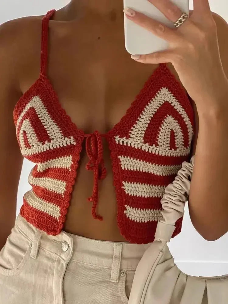 Crochet Tie Front Striped Knit Cami - Update AvenueTrendsi100100230982273100100230982273b9126b68534f4d3e88970c797a1ae49b - Max - OriginRed