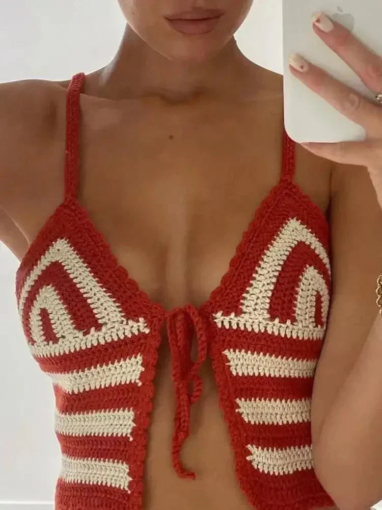Crochet Tie Front Striped Knit Cami - Update AvenueTrendsi10010023098227310010023098227399765cbb89044676b75e97e1bca5ba9e - Max - OriginRed