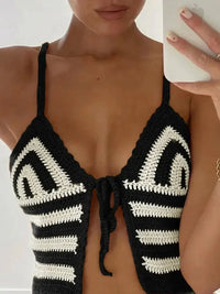 Crochet Tie Front Striped Knit Cami - Update AvenueTrendsi1001002309892661001002309892664ea3fdf2fec5415aa82d118c5fa2ae8d - Max - OriginBlack