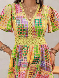 Crochet Trim Printed V - Neck Short Sleeve Mini Dress - Update AvenueBoho VibesTrendsi1001003112410851001003112410856c001180 - 104a - 4b2b - b6e1 - 3d055952d5f2 - MaxYellow