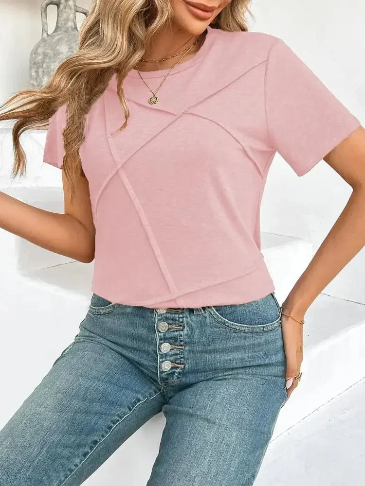 Cross Line Detail Round Neck T-Shirt - Update AvenueT-ShirtsTrendsi100100962364231100100962364231c567c49cbb314e8faa8bc87b09a4b7fe - Max - OriginPink