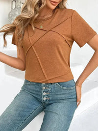 Cross Line Detail Round Neck T-Shirt - Update AvenueT-ShirtsTrendsi1001009623679371001009623679372dbe2140b6e54860a77afe0d04ce6ccd - Max - OriginOrange