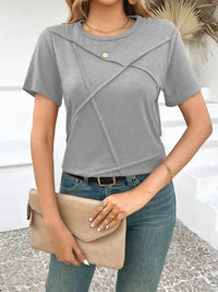 Cross Line Detail Round Neck T-Shirt - Update AvenueT-ShirtsTrendsi10010096236825310010096236825313a7a75e1ddb44fca4828d6bb6066ceb - Max - OriginGrey