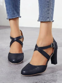 Cross - Strap Block Heel Pumps - Update AvenueTrendsi100600273543635100600273543635Cross - Strap Block Heel PumpsBlack
