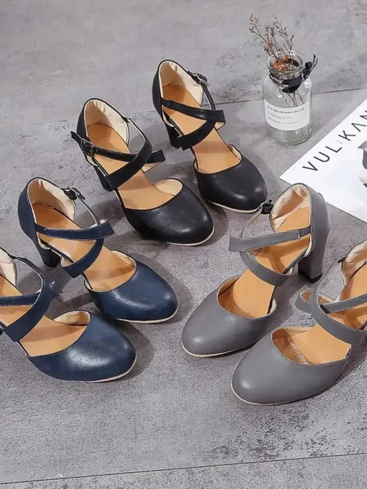 Cross - Strap Block Heel Pumps - Update AvenueTrendsi100600273543635100600273543635Cross - Strap Block Heel PumpsBlack
