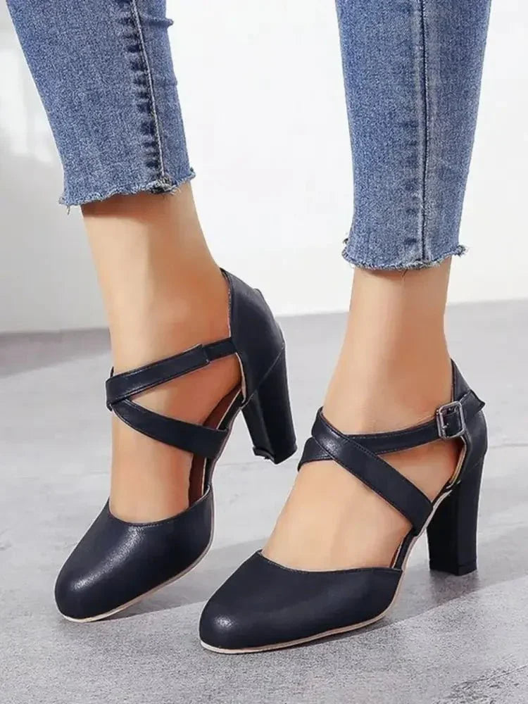 Cross - Strap Block Heel Pumps - Update AvenueTrendsi100600273543635100600273543635Cross - Strap Block Heel PumpsBlack
