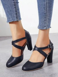 Cross - Strap Block Heel Pumps - Update AvenueTrendsi100600273543635100600273543635Cross - Strap Block Heel PumpsBlack