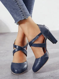 Cross - Strap Block Heel Pumps - Update AvenueTrendsi100600273548133100600273548133Cross - Strap Block Heel PumpsBlue