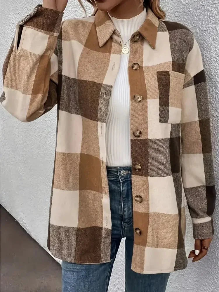 Curved Hem Plaid Collared Neck Shacket - Update AvenueTrendsi1001009080412511001009080412514e673189 - 2a0c - 4008 - bfdc - b9479de9aa58 - MaxCamel