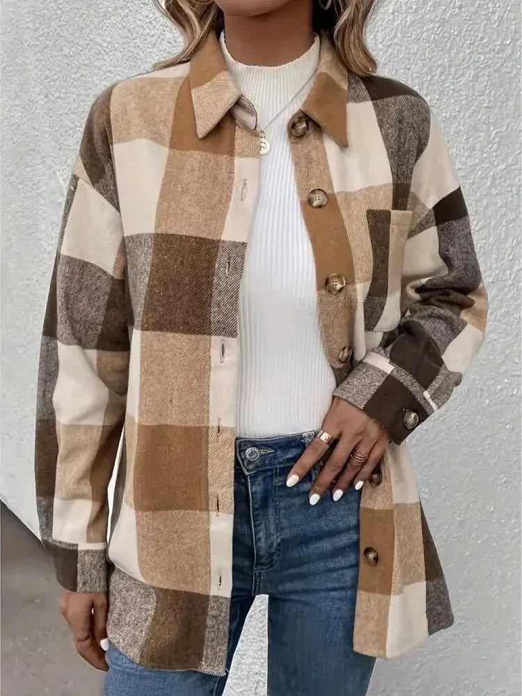 Curved Hem Plaid Collared Neck Shacket - Update AvenueTrendsi100100908041251100100908041251b87bd3bc - 655e - 4b26 - a381 - 9abe0d8a4b12 - MaxCamel
