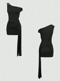 Cutout Asymmetrical Shoulder Mini Dress