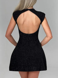 Cutout Back Round Neck Cap Sleeve Mini Dress