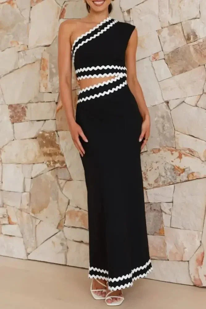 Cutout Contrast Trim Single Shoulder Dress - Update AvenueFestival VibesTrendsi100100804481181100100804481181f83bfe52 - 0d04 - 450b - a06d - 7634a442fe4a - MaxBlack