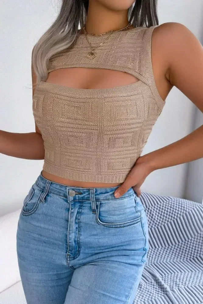 Cutout Sleeveless Knit Top - Update AvenueTrendsi100100945598353100100945598353c594d9655d4e4af992ffad50b16ddf39 - MaxKhaki