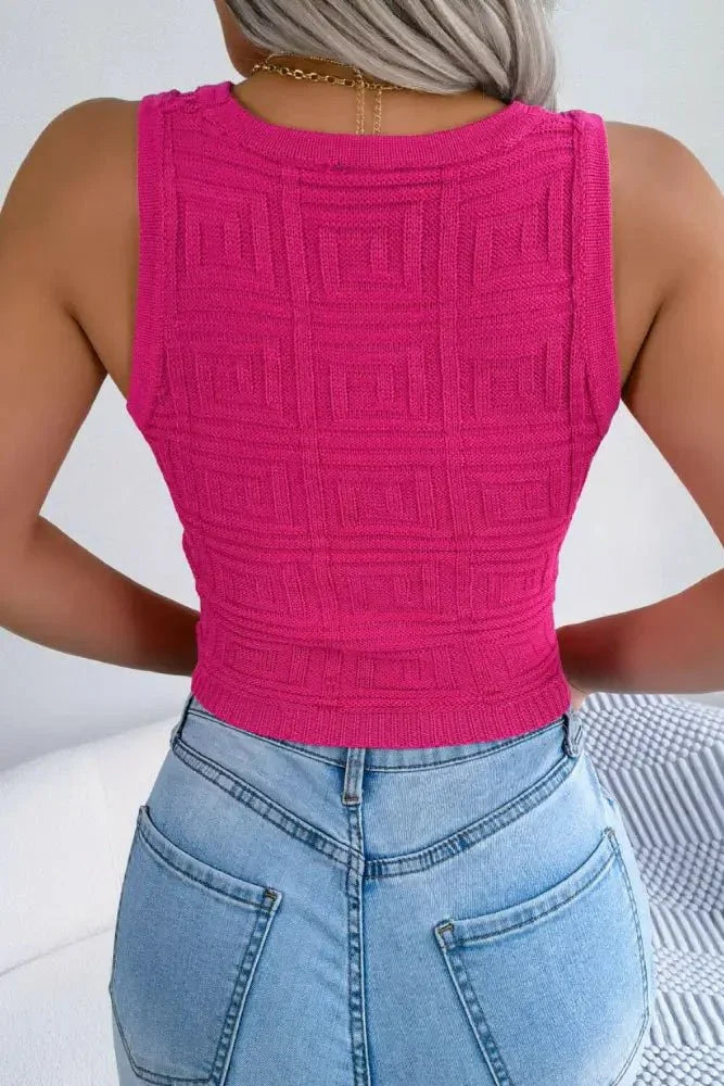 Cutout Sleeveless Knit Top - Update AvenueTrendsi1001009455998571001009455998572a0128f3afd648459204280621c953cf - MaxHot Pink