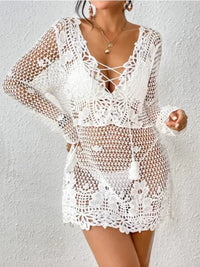 Cutout Tied V - Neck Long Sleeve Cover Up - Update AvenueChic BeachwearTrendsi100100247801321100100247801321bdb8226f - b410 - 4d4c - 9515 - ae9046d0b703 - MaxWhite