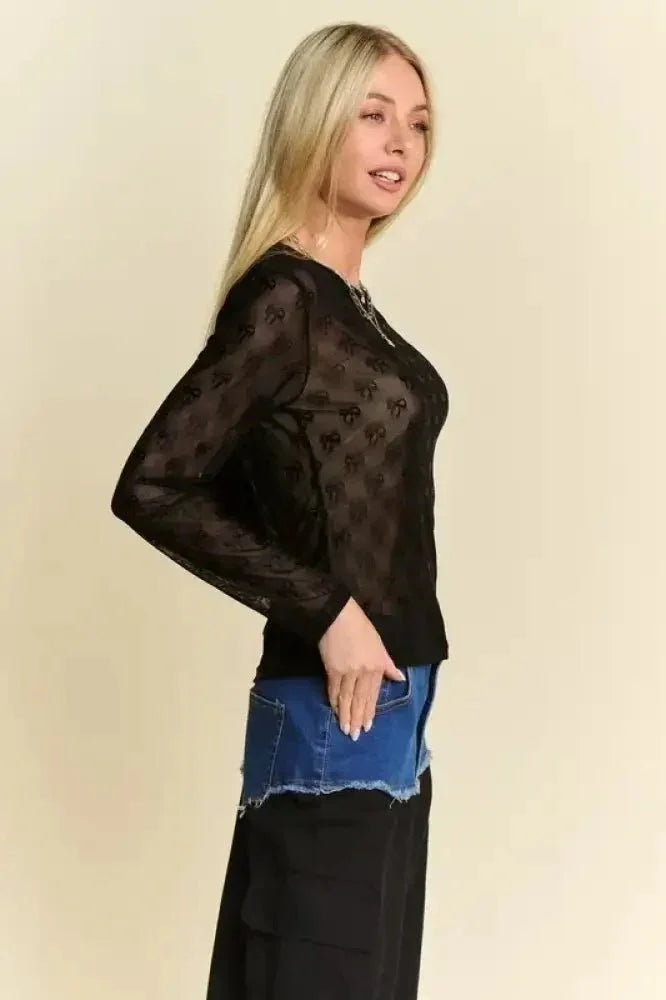 Davi & Dani Bow Mesh Round Neck Long Sleeve Top - Update AvenueFestival VibesTrendsi100100924091141100100924091141f95be8e8 - 8bb9 - 4bc1 - bfe0 - f3978fb0d260 - MaxBlack