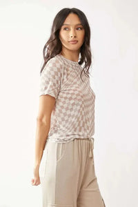 Davi & Dani Checker Board Printed Mesh Short Sleeve Top - Update AvenueTrendsi10010001490157810010001490157804ca48ba6bf84f8f855f943963aa0cf5 - Max - OriginIVORY TAUPE