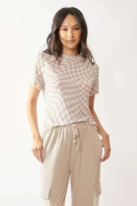 Davi & Dani Checker Board Printed Mesh Short Sleeve Top - Update AvenueTrendsi1001000149015781001000149015786aa98c0aa5da46379d7841151324bec2 - Max - OriginIVORY TAUPE