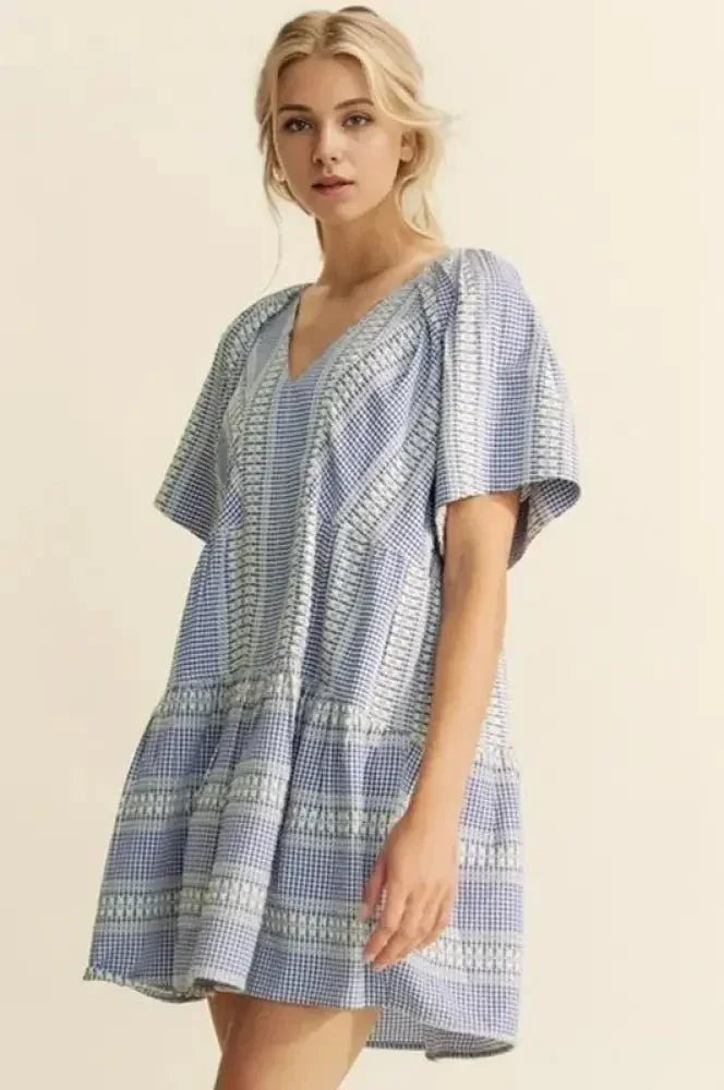Davi & Dani Embroidered Stripe Ruffled Gingham Mini Dress - Update AvenueEffortless Elegance: DressesTrendsi100100043401614100100043401614a00d7089fd34455d8d95b23097a66be4 - Max - OriginNavy Blue