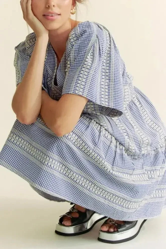 Davi & Dani Embroidered Stripe Ruffled Gingham Mini Dress - Update AvenueEffortless Elegance: DressesTrendsi1001000434016141001000434016145eb95e753fd74a92a1eecf5e2d29b540 - Max - OriginNavy Blue