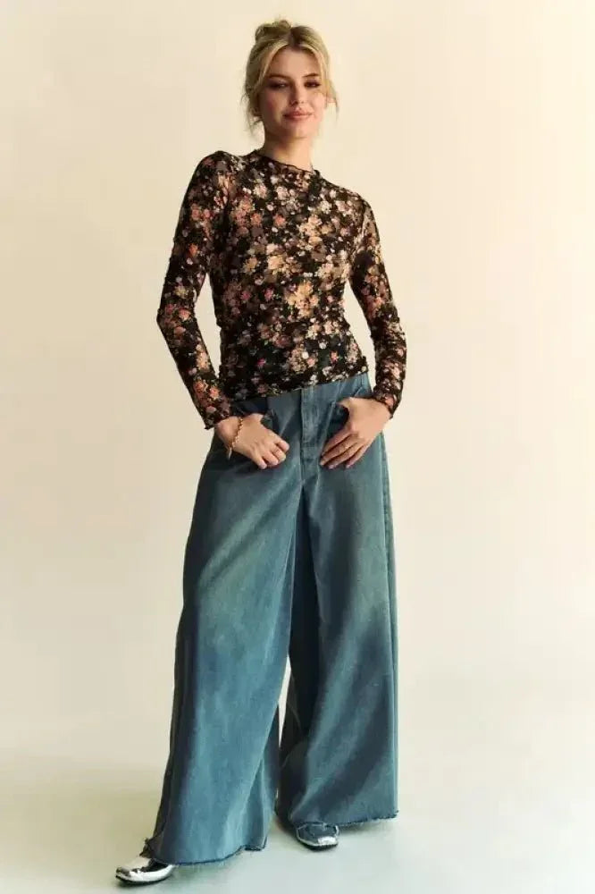 Davi & Dani Floral Print Mesh Long Sleeve Layering Top - Update AvenueT-ShirtsTrendsi100100288381678100100288381678c0567aa642ce4cbba1352b3ede1a18bd - Max - OriginBlack/Orange