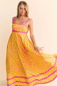 Davi & Dani Geo 2 Tone Printed Wavi Trim Tiered Maxi Dress